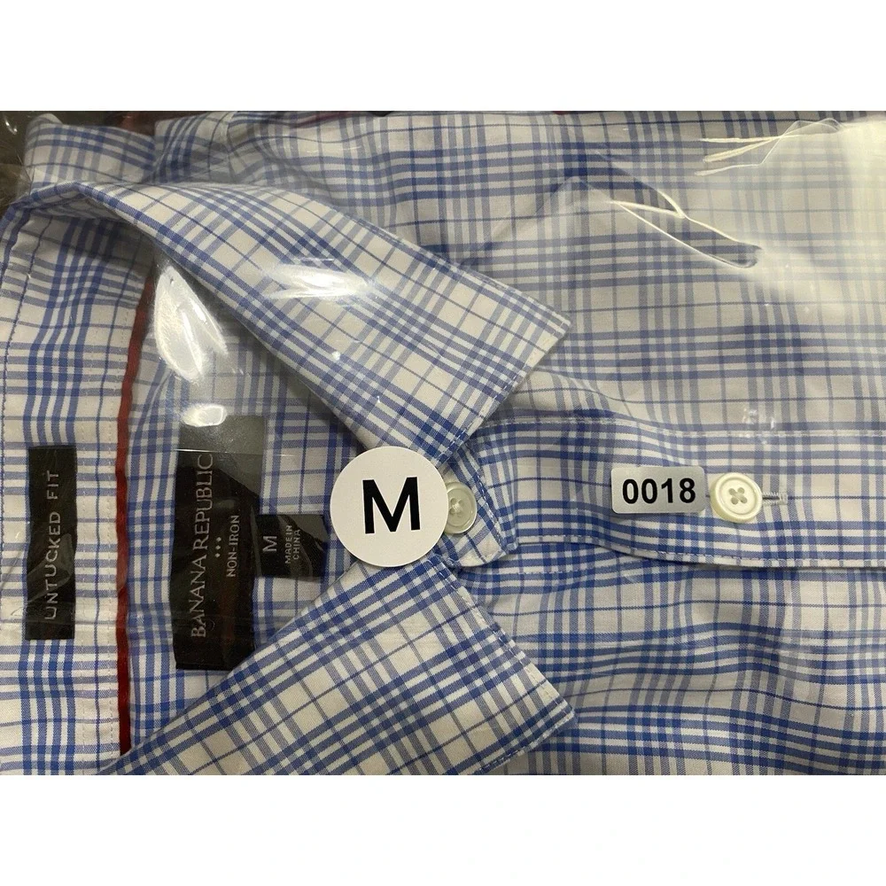 Banana Republic Button Up Dress Shirt Men's Long Sleeve Blue Checked Size M